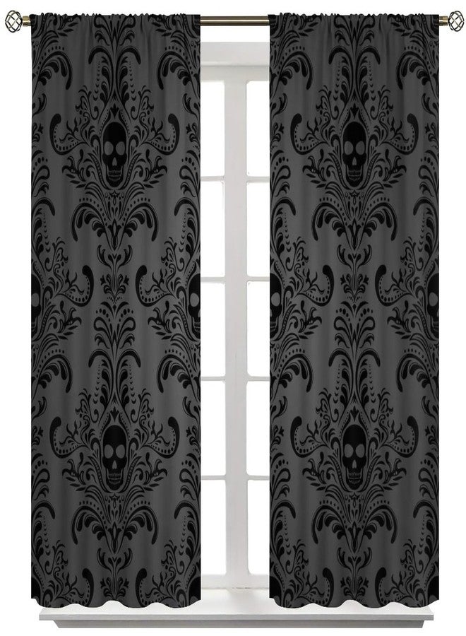 SENRUEGT Skull Curtains, Wild Plants Mushrooms Flowers Retro Home Bedroom Living Room Window Treatments Curtains 42x45 Inch - Image 3